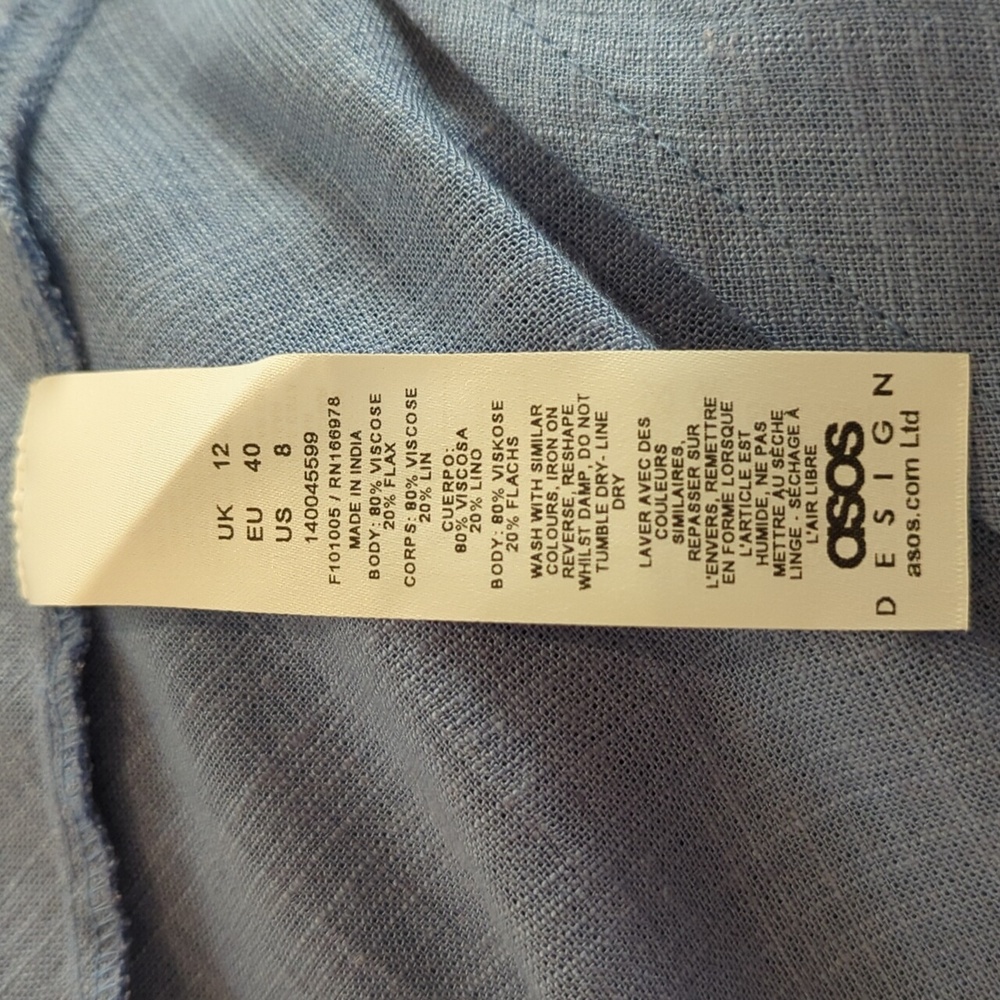 LIKE NEW ASOS DESIGN Linen Look Twist Strap Bias Maxi Dress in Denim Wash Blue 8 - Picture 13 of 15